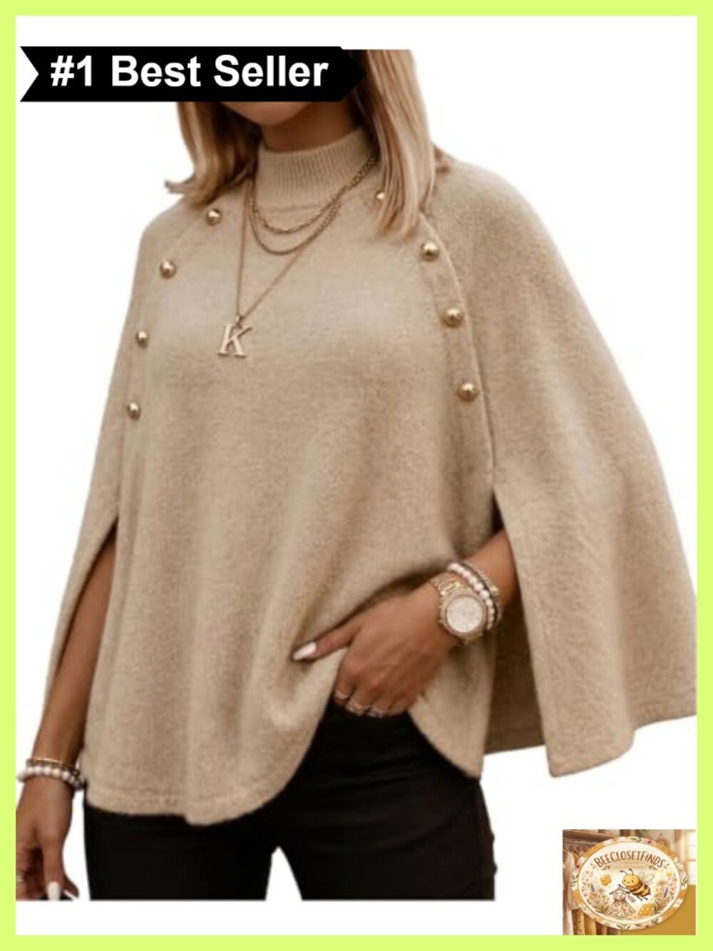 Oversized Cape Knit Sweater Loose Pullover Side Slits Fall Winter